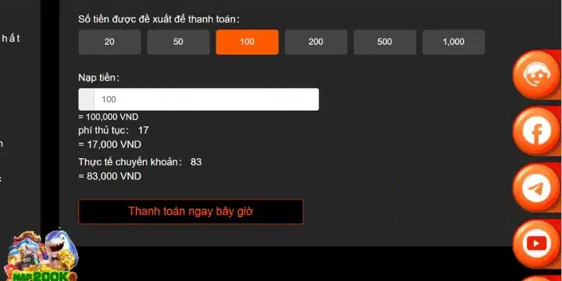 Phí giao dịch khi nạp tiền U888